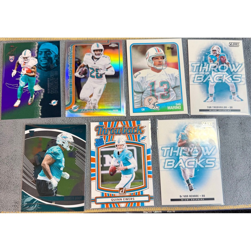 Miami Dolphins Football Card Lot Dan Marino Tua Tagovailoa De\'Von Achane 7 Card